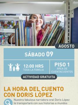 Cartel informativo mostrando a la cuenta cuentos Doris López