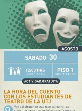Cartel informativo mostrando los dos rostros tipicos del teatro