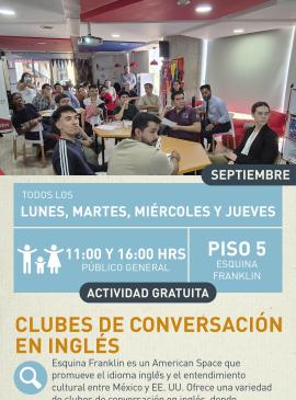 Cartel informativo mostrando un grupo de personas sentados en un curso