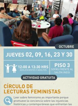 Cartel informativo mostrando un grupo de personas reunidas en circulo platicando