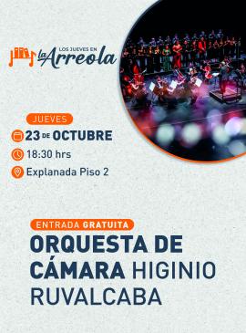 Cartel informativo mostrando fotos de la orquesta en plena función