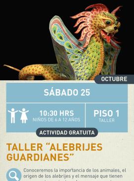 Cartel informativo mostrando a un alebrije muy colorido