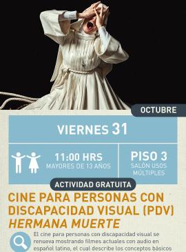 Cartel informativo mostrando a una mujer vestida de blanco gritando 