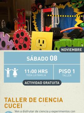 Cartel informativo mostrando varios objetos coloridos de lo que parecen engranes y otros aparatos electricos