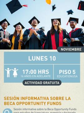 Cartel informativo mostrando un grupo de jovenes vestidos de toga y birrete en su acto academico