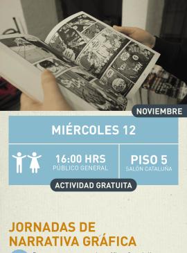 Cartel informativo mostrando un libro de comics