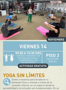 Cartel informativo mostrando un grupo de personas realizando ejercicios de yoga