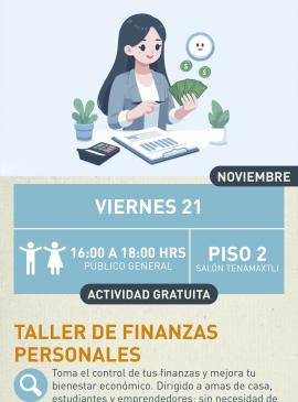 Cartel informativo mostrando el dibujo de un a chica realizando una administracion organizada de su dinero