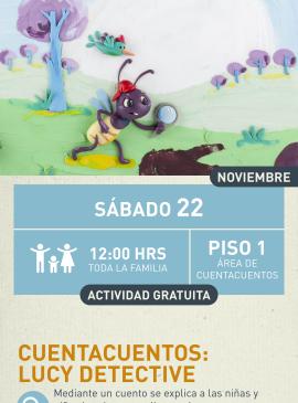 Cartel informativo mostrando a Lucy la detective del cuento 