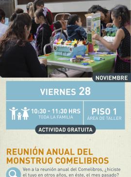 Cartel informativo mostrando un grupo de niños haciendo manualidades
