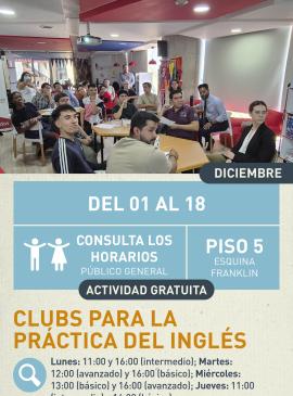 Cartel informativo mostrando un grupo de personas sentados prestando todos atencion en lo que parece ser una clase