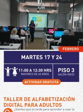 Cartel informativo mostrando a la profesora dando clase