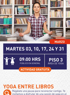 Cartel informativo mostrando una persona sentada meditando