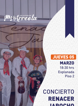 Cartel informativo mostrando un grupo de artistas musicales vestidos con ropas tradicionales