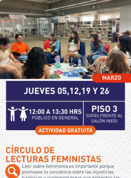 Cartel informativo mostrando un grupo de personas sentadas en circulo 