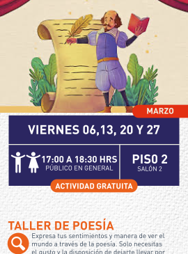 Cartel informativo mostrando un dibujo colorido de un persona, escribiendo en un papel gigante