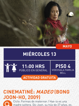 Cartel informativo mostrando a una persona escondida mientras sostiene un arma contundente