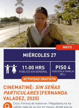 Cartel informativo mostrando una persona de edad mayor, triste, caminando por una calle sola