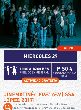 Cartel informativo mostrando un grupo de niños bajo un fondo oscuro 