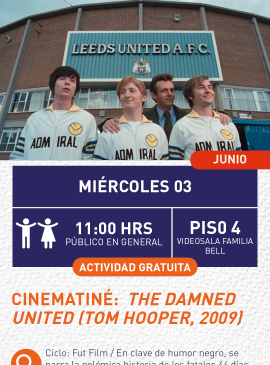 Cartel informativo mostrando a varios personajes de la película estando fuera de un complejo deportivo 