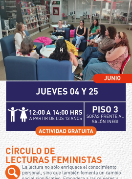 Cartel informativo mostrando a varias mujeres sentadas en circulo conversando