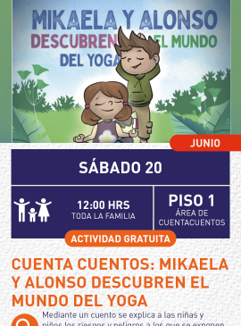 Cartel informativo mostrando a el dibujo de dos personajes de un cuento infantil