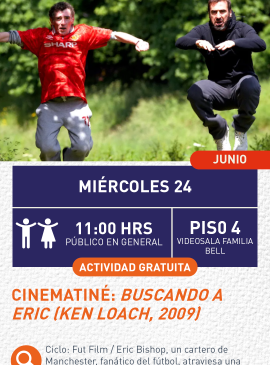 Cartel informativo mostrando a dos personas, personajes de la película saltando a la vez que hacen poses