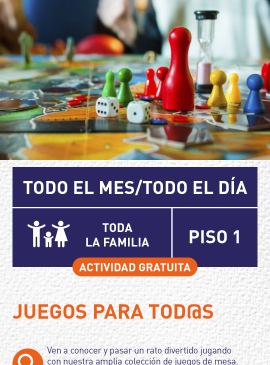 Cartel informativo mostrando varias figuras coloridas de diferentes juegos de mesa