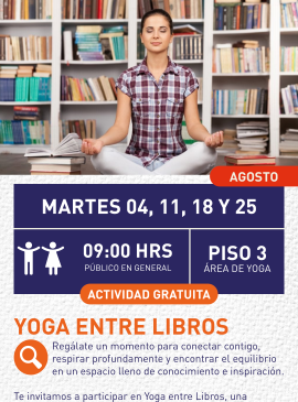 Cartel informativo mostrando una persona haciendo ejercicios de meditación