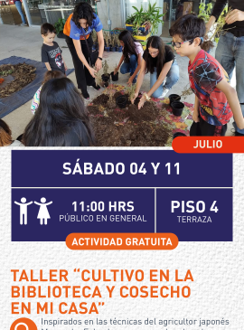Cartel informativo mostrando a varias personas usando tierra para plantar