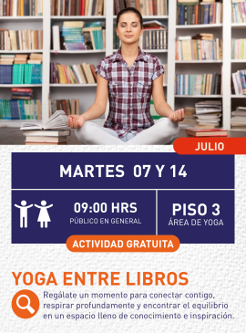 Cartel informativo mostrando a una persona realizando ejercicios de Yoga