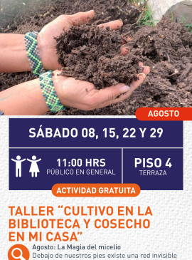 Cartel informativo mostrando una persona sosteniendo con sus dos manos un puño de tierra