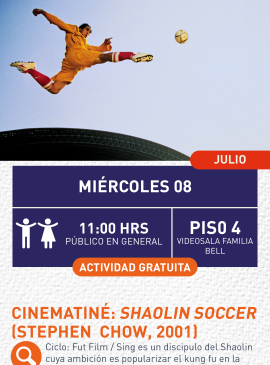 Cartel informativo mostrando un personaje de la pelicula dando un salto enorme