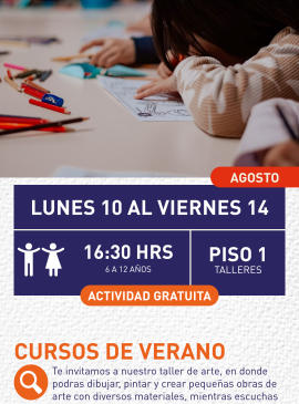 Cartel informativo mostrando a varios niños coloreando dibujos