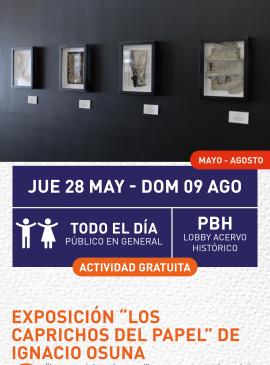 Cartel informativo mostrando una pared con fondo negro en la cual hay colgados 4 cuadros de arte