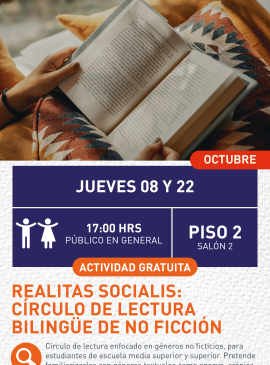 Cartel informativo mostrando un libro abierto 