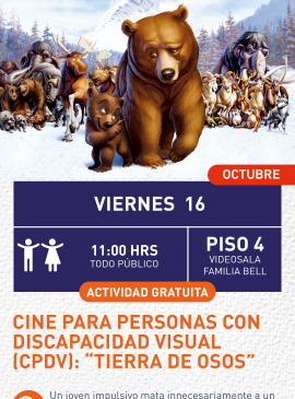 Cartel informativo mostrando el cartel de la película tierra de osos 