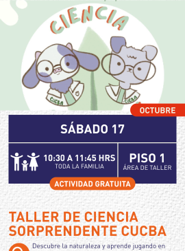 Cartel informativo mostrando dos dibujos de animales vestidos de científicos 