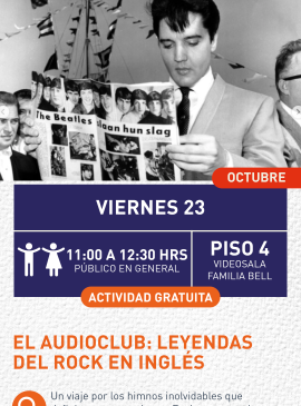 Cartel informativo mostrando una persona leyendo un articulo de The Beatles