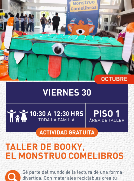Cartel informativo mostrando una caja simulando un monstruo 