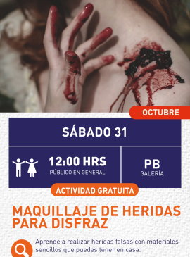 Cartel informativo mostrando una mano cubierta de sangre falsa