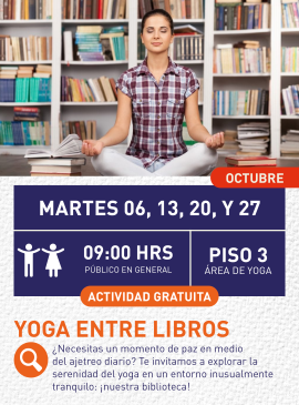 Cartel informativo mostrando una persona haciendo ejercicios de meditación