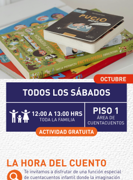 Cartel informativo mostrando varios libros de cuentos infantiles