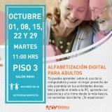 cartel informativo mostrando a dos adultos mayores sonriendo 