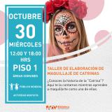 cartel informativo mostrando a una mujer pintada de catrina