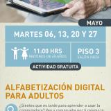 cartel informativo mostrando a una persona adulta usando una tablet