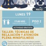 cartel informativo mostrando a 4 personas meditando en dibujo