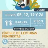 Cartel informativo mostrando a una persona sentada mientras sostiene un libro, todo dibujada con un estilo de colores pasteles