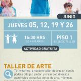 Cartel informativo mostrando a tres niños pintando dibujos de todas formas en una pared de cristal