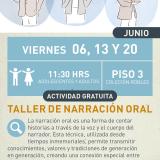 Cartel informativo mostrando tres dibujos de personas vestidas de traje dando una charla